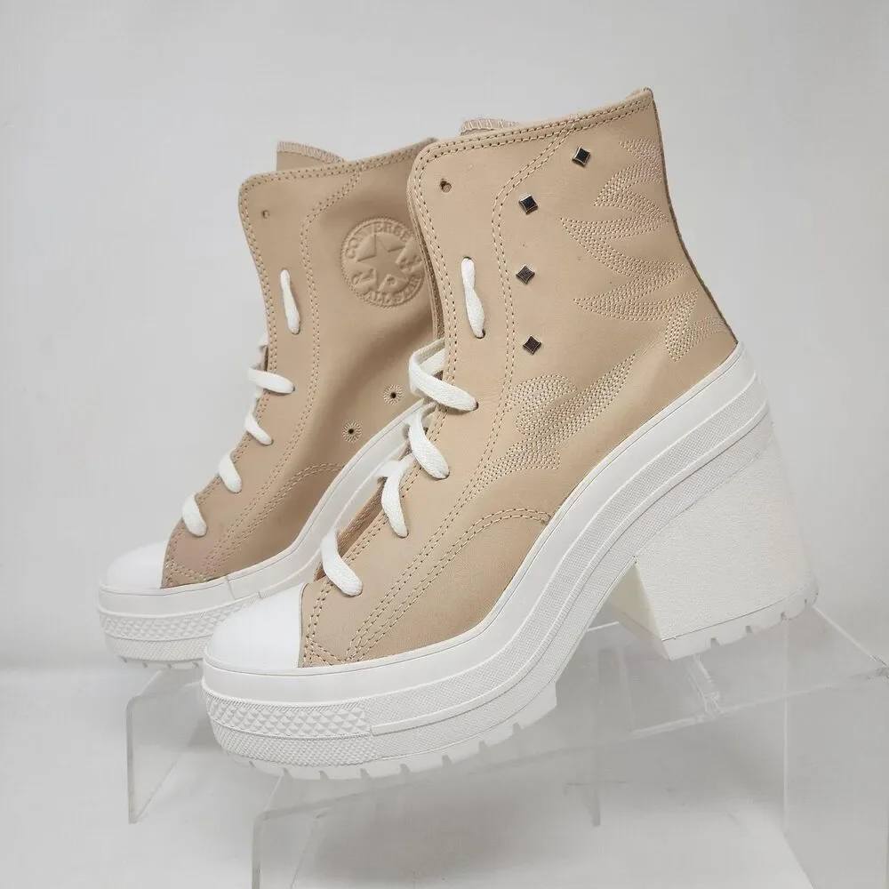 Converse Chuck Taylor All Star Boots Womens Size 8 Beige Platform Studded Heels